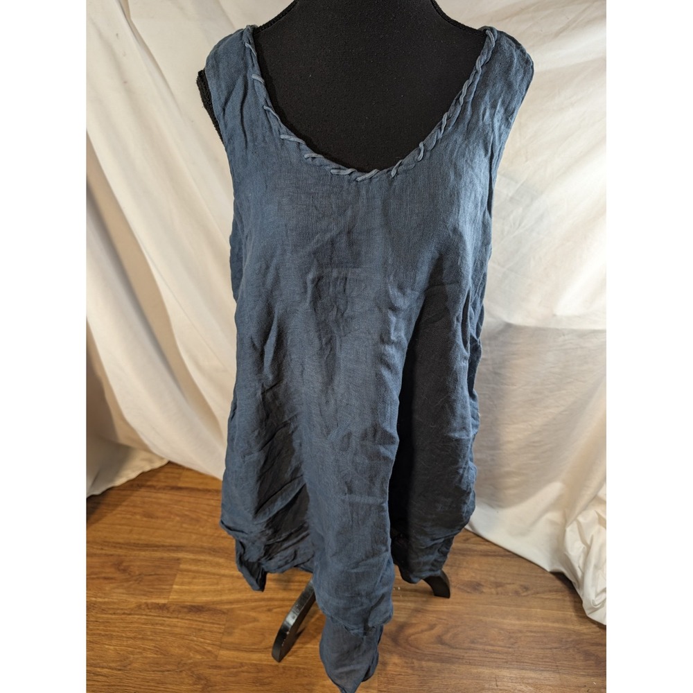 lully positano italy dress Navy Blue Size Large 100% Linen Dress